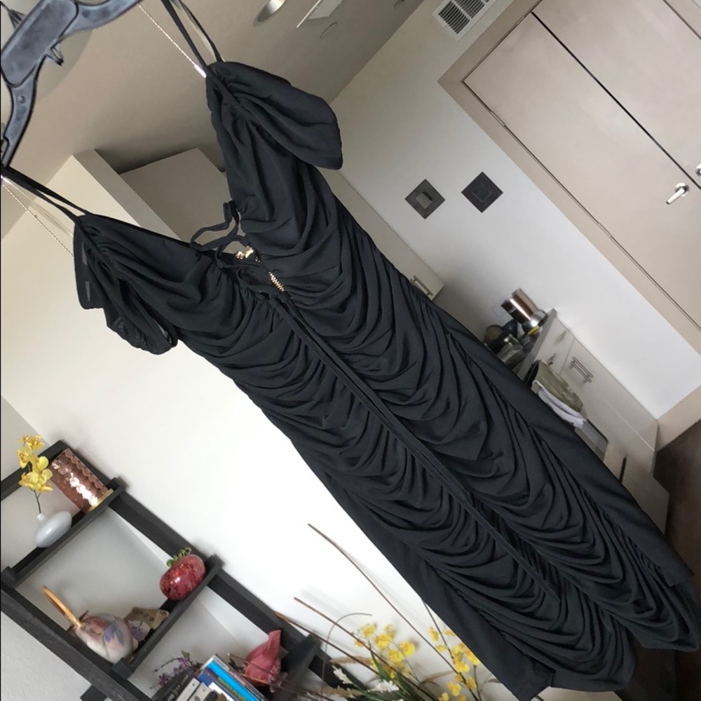 Sexy Black Open Chest Mini w/ off shoulder sleeves